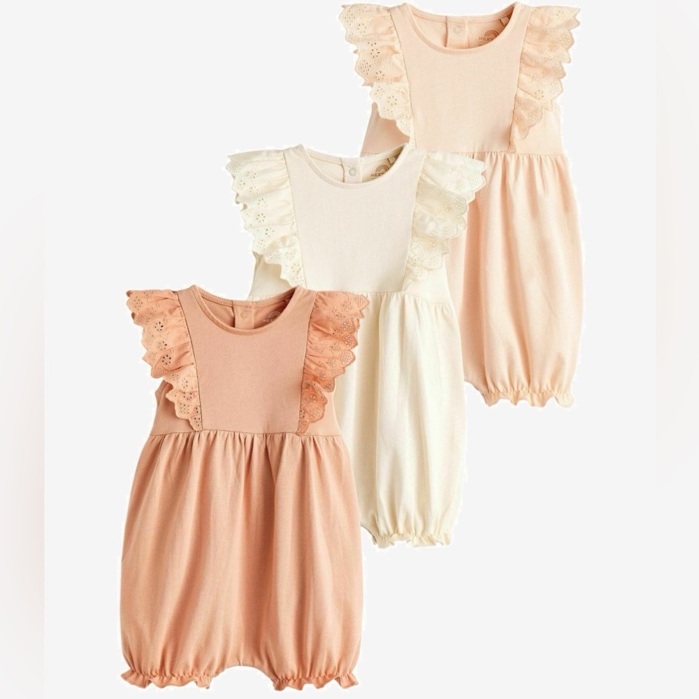 NEXT Set of 3 Adorable Ruffled Baby Rompers 3-6 months